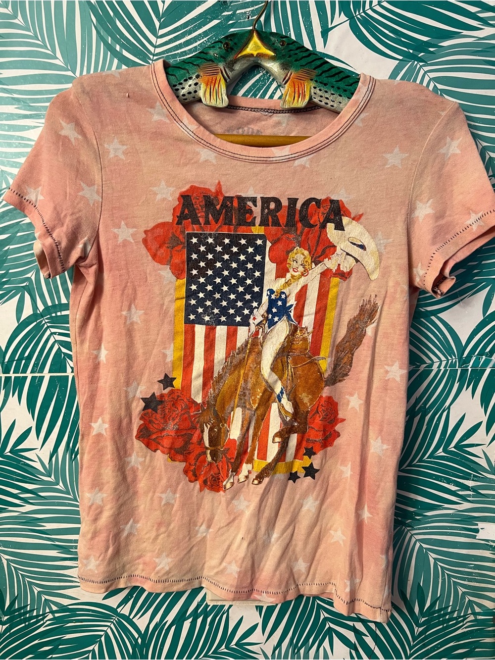 Rodeo Quincy pink graphic tee vintage-inspired "America" cowgirl &American flag